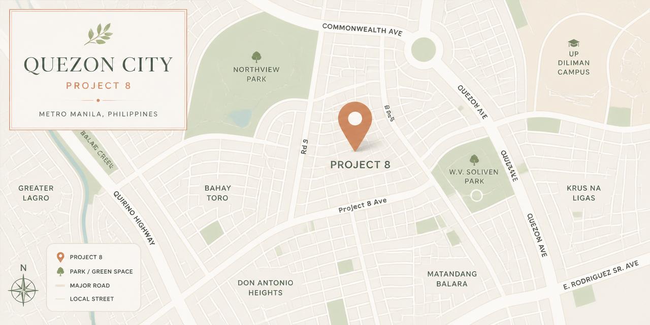 Map showing the location of Whelping Hand PH in Project 8, Quezon City